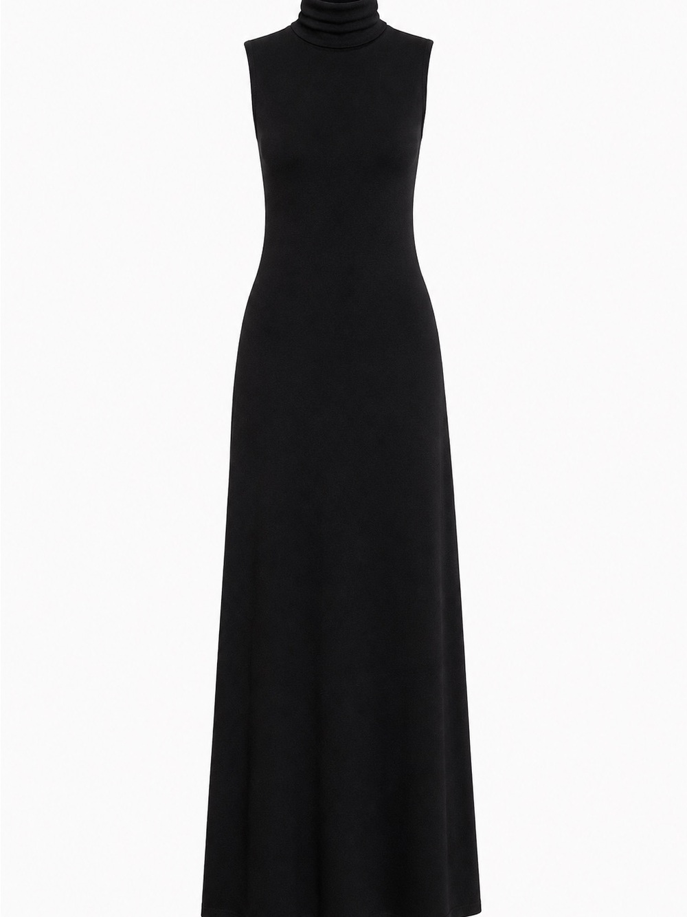 Sleeveless Black Cashmere Turtleneck Maxi Dress - M
